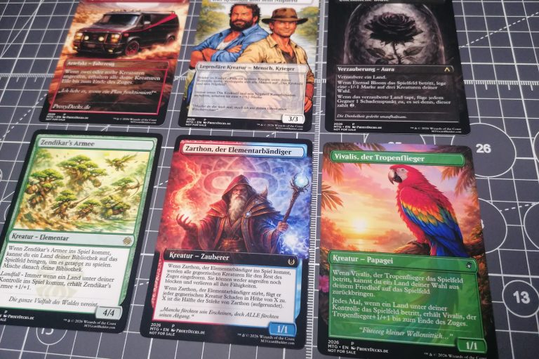eigene MTG-Spieltestkarten auf Schneidematte